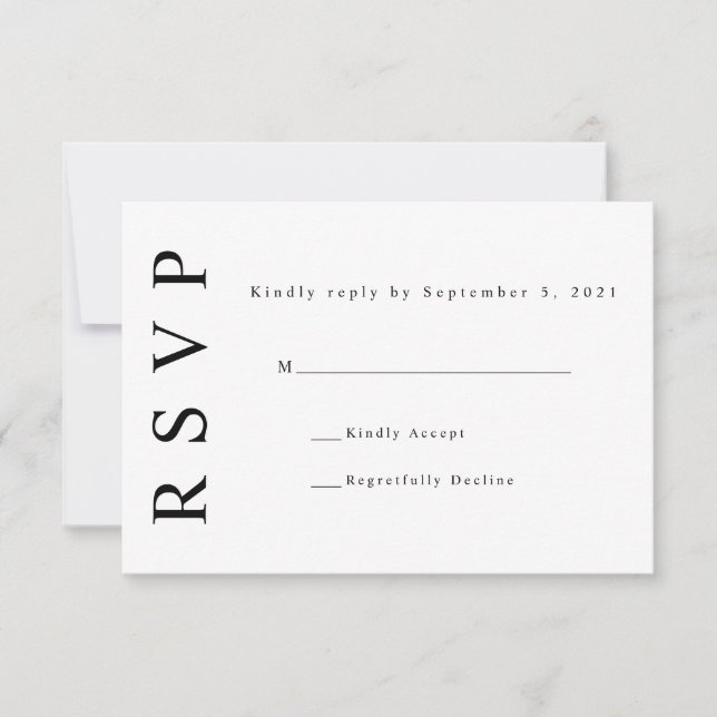 Black White Monogram Minimalist Wedding RSVP Card (Front)