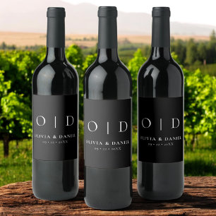 Black White Monogram Minimalist Wedding Wine Label