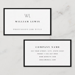 Black & White Monogram Modern Minimalist Business Card