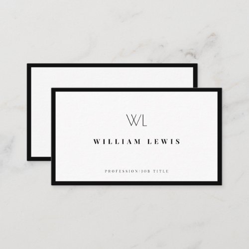 Black  White Monogram Modern Minimalist  Business Card