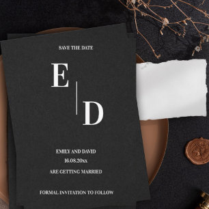 Black White Monogram Modern Wedding Save The Date Announcement Postcard