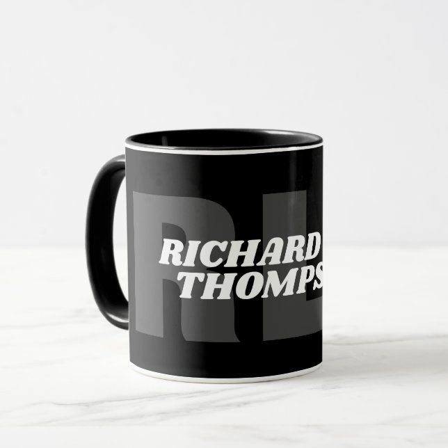 Black & White monogram mug ( name + initials ) (Front Left)