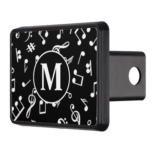 Black & White Monogram Music Note  Hitch Cover (Left)