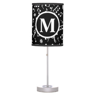 Black & White Monogram Music Note Table Lamp