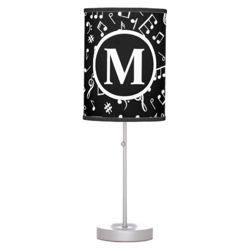 Black  White Monogram Music Note Table Lamp