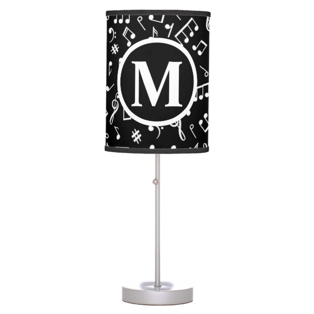 Black & White Monogram Music Note Table Lamp (Front)