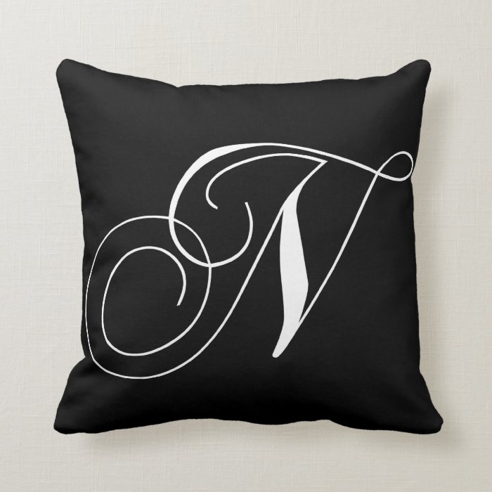 Black White Monogram N Designer Monogrammed Pillow