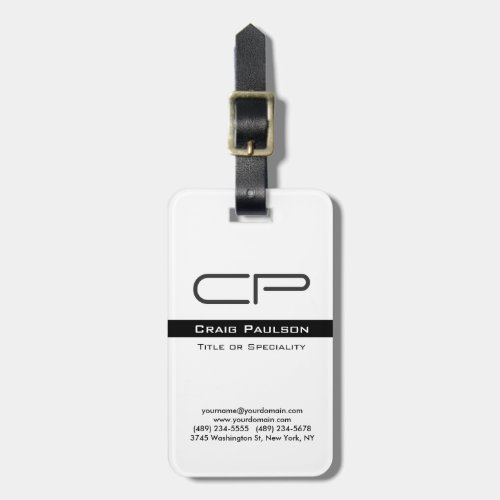 Black White Monogram Name Address Details Luggage Tag