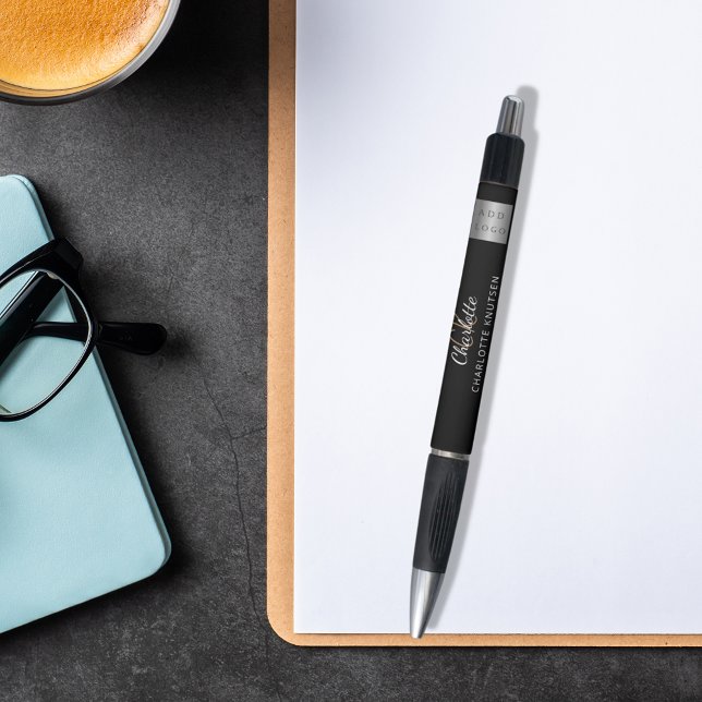 Black white monogram name business logo pen (Creator Uploaded)