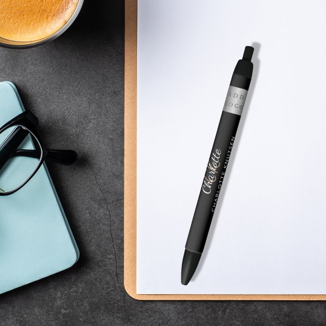Black white monogram name business logo pen (Creator Uploaded)