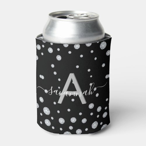 Black white monogram name diamonds can cooler