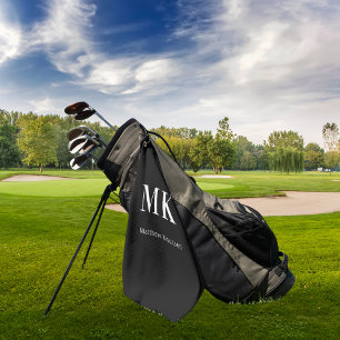 Black white monogram name initials golf towel
