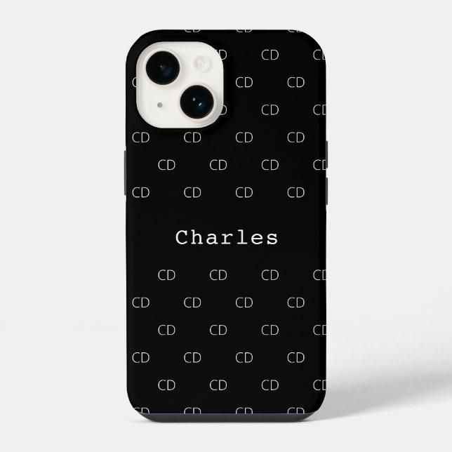 Black white monogram name initials minimalist iphone case (Back)