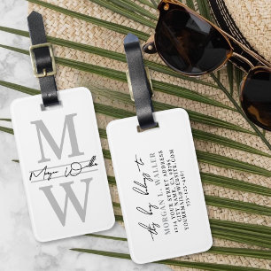 Black White Monogram Name Luggage Tag