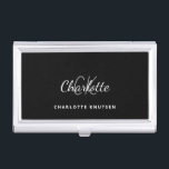 Black white monogram name minimalist business card case<br><div class="desc">A classic chic black background. Personalize and add your first name,  monogram initials and full name. Modern,  trendy and simple.</div>