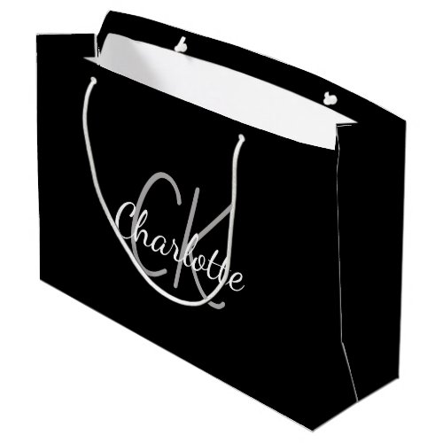 Black white monogram name modern elegant  large gift bag