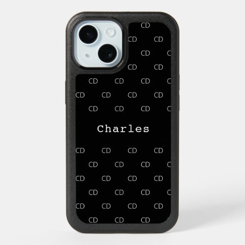 Black white monogram name modern minimalist iPhone 15 case
