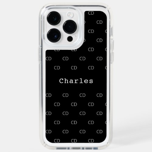 Black white monogram name modern minimalist  speck iPhone 14 pro max case