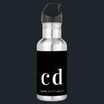 Black white monogram name modern minimalist stainless steel water bottle<br><div class="desc">A classic black background. White colored text. Personalize and add your monogram initials and your name. For both him and her.</div>