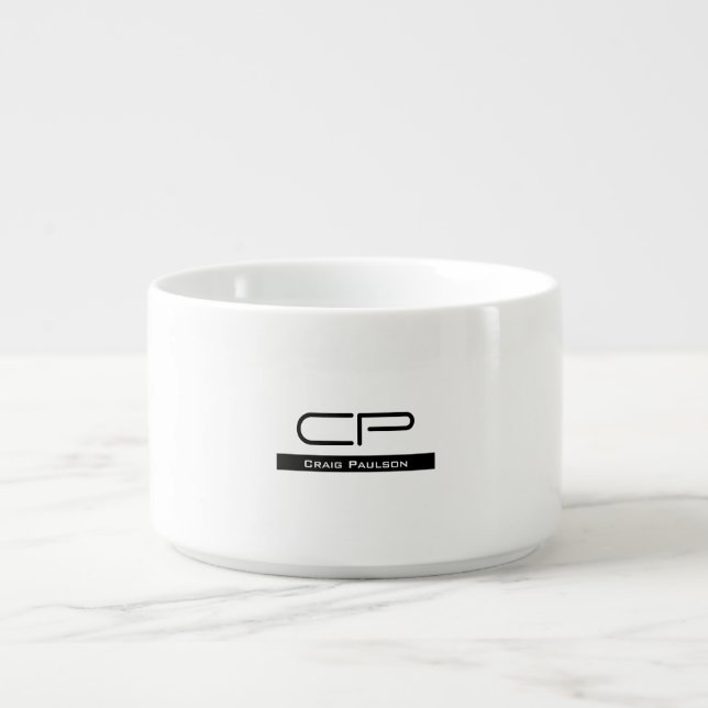 Black White Monogram Name Modern Plain Simple Bowl (Center)