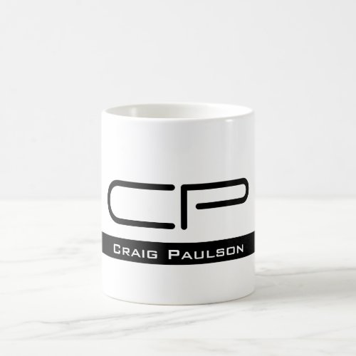 Black White Monogram Name Modern Plain Simple Coffee Mug