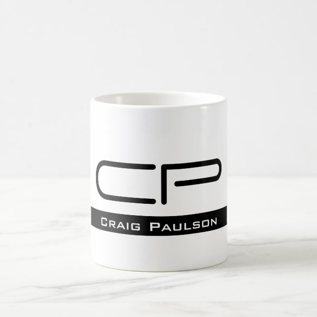 Black White Monogram Name Modern Plain Simple Coffee Mug (Center)
