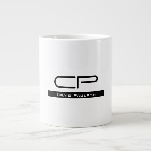 Black White Monogram Name Modern Plain Simple Giant Coffee Mug
