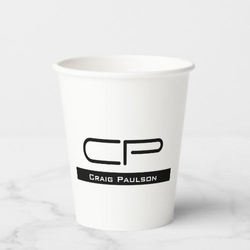 Black White Monogram Name Modern Plain Simple Paper Cups