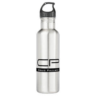 Black White Monogram Name Modern Plain Simple Stainless Steel Water Bottle