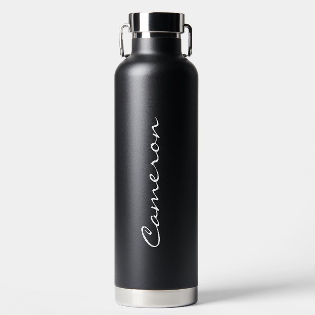  Black White Monogram Name Personalized Water Bottle (Front)