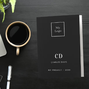 Black white monogram name QR code logo business Pocket Folder