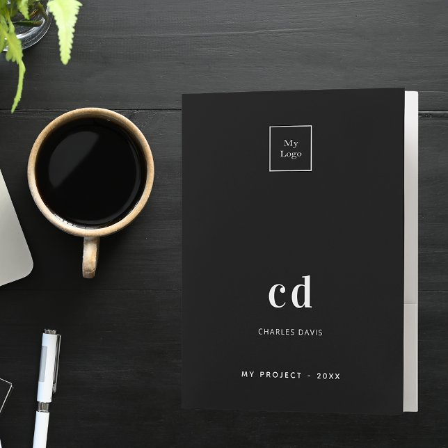 Black white monogram name QR code logo business  Pocket Folder (Creator Uploaded)