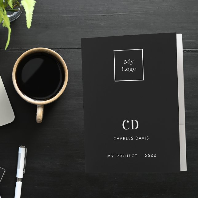 Black white monogram name QR code logo business Pocket Folder (Creator Uploaded)