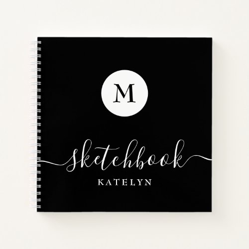 Black White Monogram Name Simple Modern Sketchbook Notebook