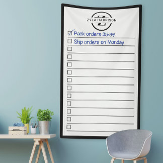 Black White Monogram Name To Do List Dry Erase Banner
