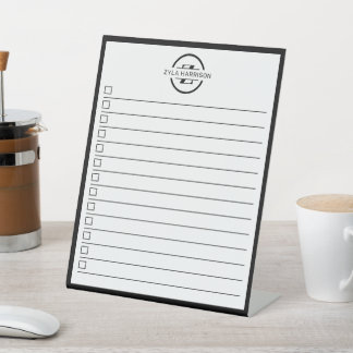Black White Monogram Name To Do List Dry Erase Pedestal Sign