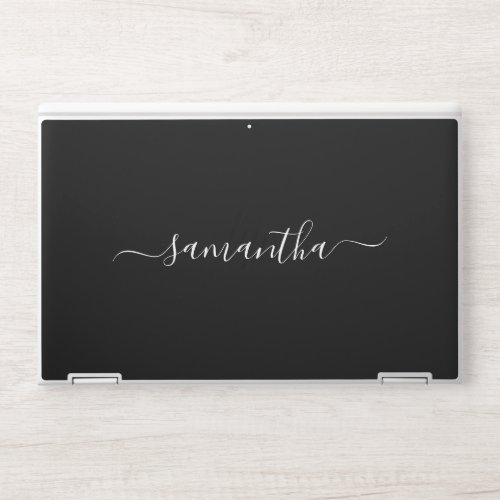 Black white monogram name typography script HP laptop skin