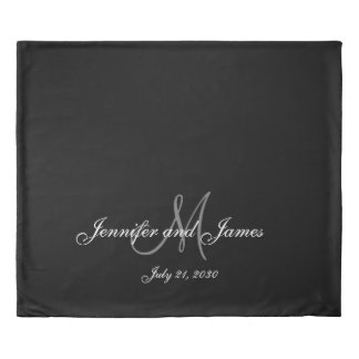 Black White Monogram Names Newlywed Wedding Duvet Cover