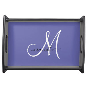 Black White Monogram Periwinkle  Serving Tray