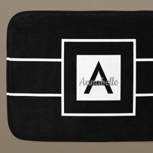 Black White Monogram Personalized Bath Mat