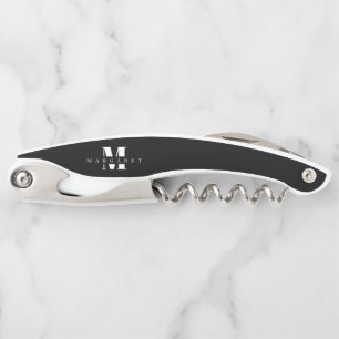 Black & White Monogram Personalized Corkscrew