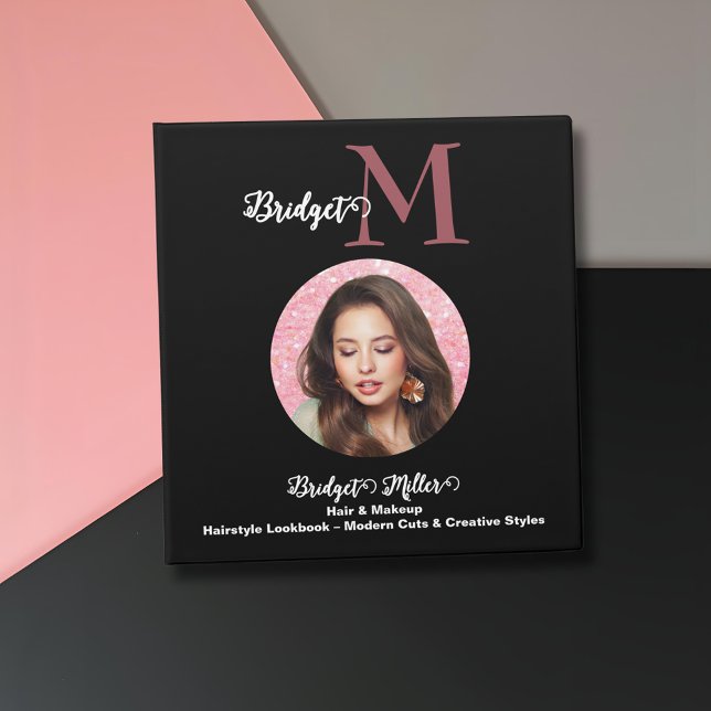black white Monogram photo Hairstyle Lookbook 3 Ring Binder (Creator Uploaded)
