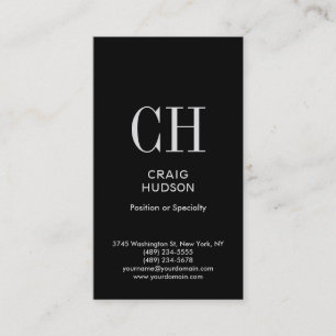 Black White Monogram Professional Business Card