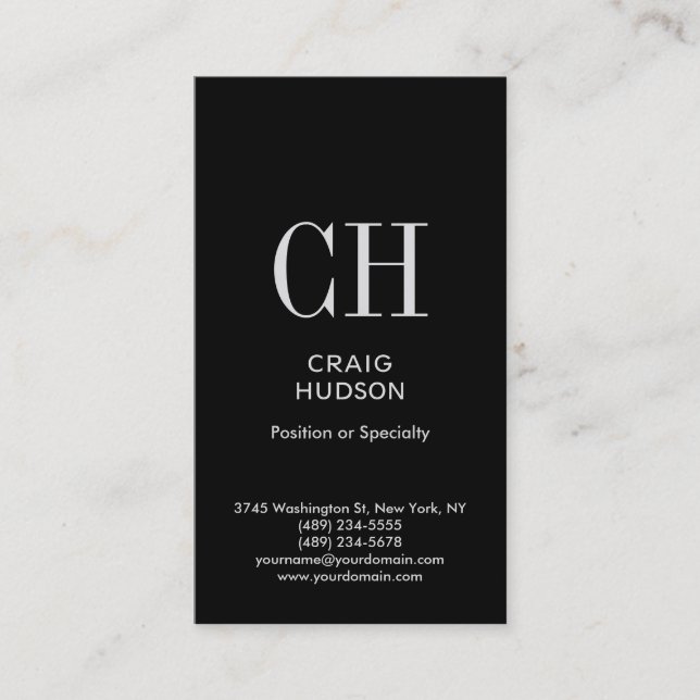 Black White Monogram Professional Business Card (Front)