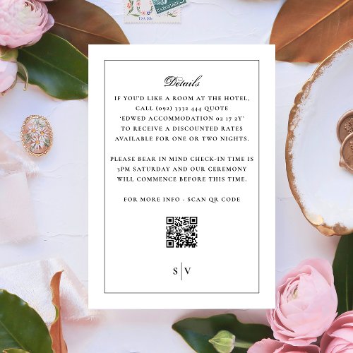 Black White Monogram QR CODE Elegant Wedding Enclosure Card