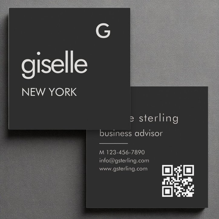 Black White Monogram QR Code Minimalist Square Business Card