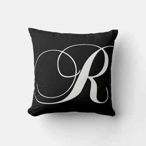 Black White Monogram R Designer Monogrammed Pillow