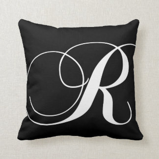 Black White Monogram R Designer Monogrammed Pillow