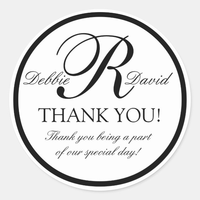 Black White Monogram R Wedding Favor Stickers (Front)