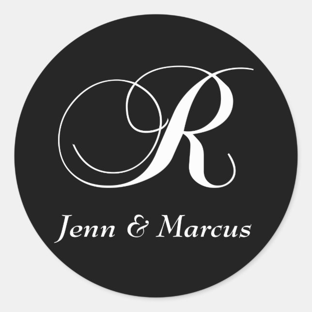 Black White Monogram R Wedding Stickers (Front)